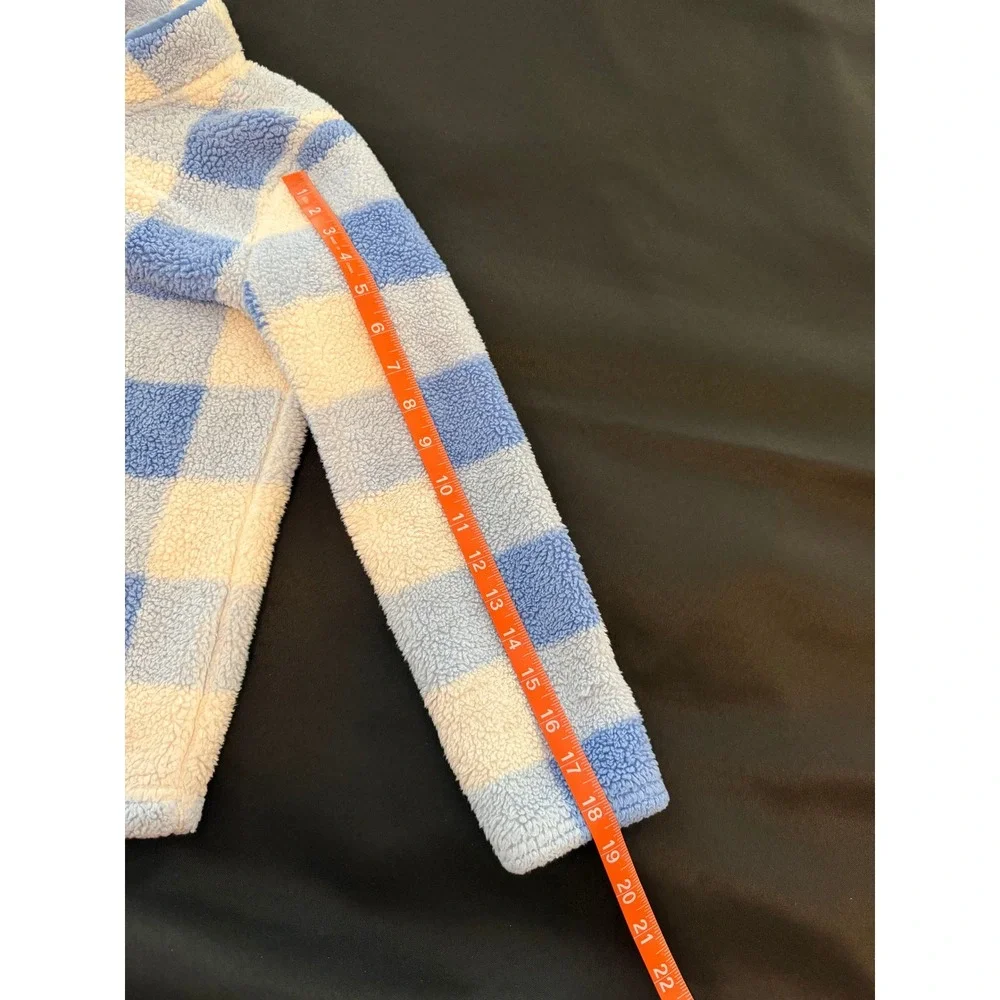 Vineyard Vines Boys Blue Buffalo Check Sherpa Fleece Quarter Zip  Med 10-12
